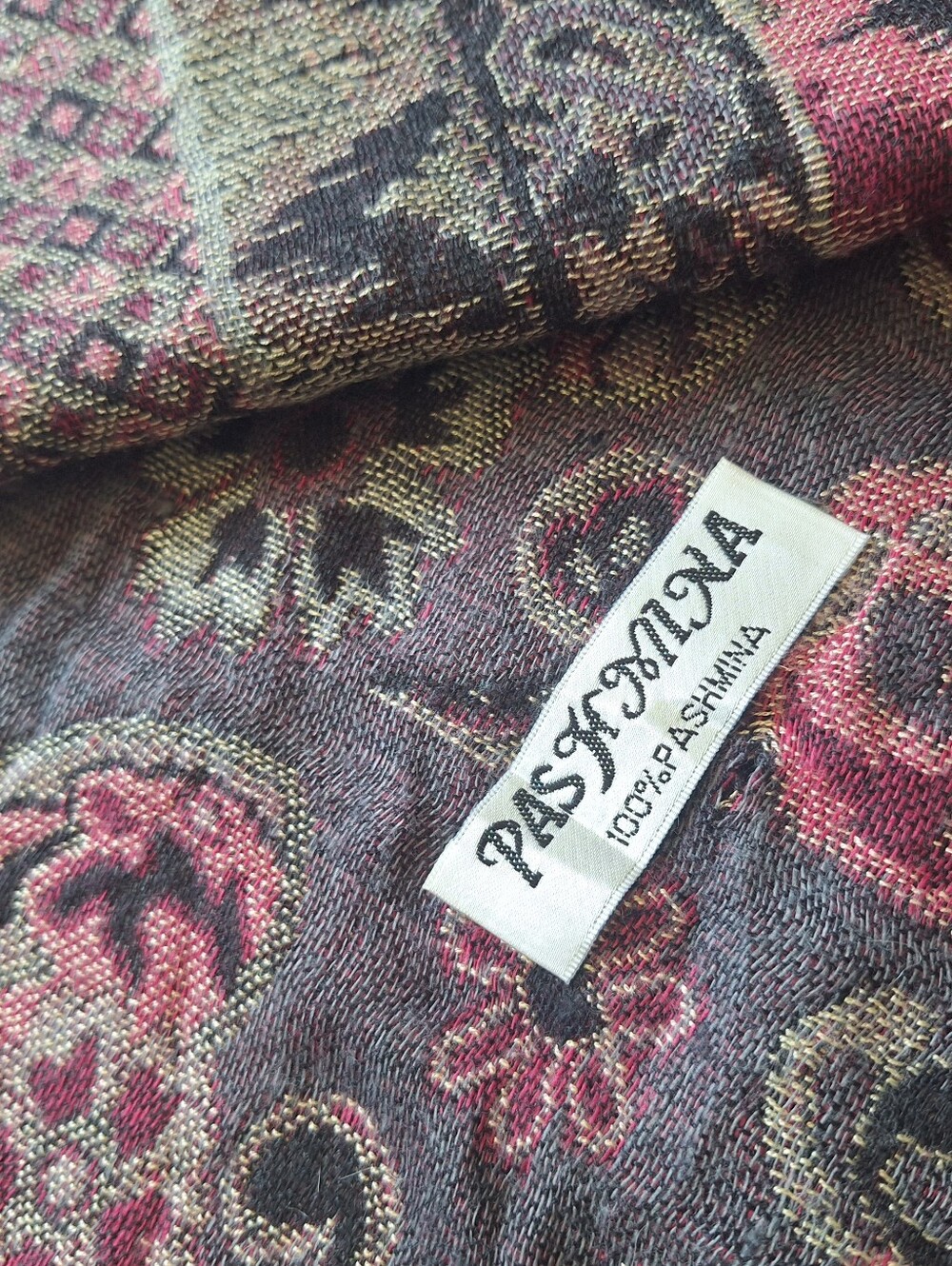 Pashmina Floral Paisley Wrap in Burgundy And Olive.
